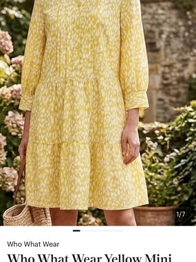 Who What Wear Yellow and White Printed Mini Dress
